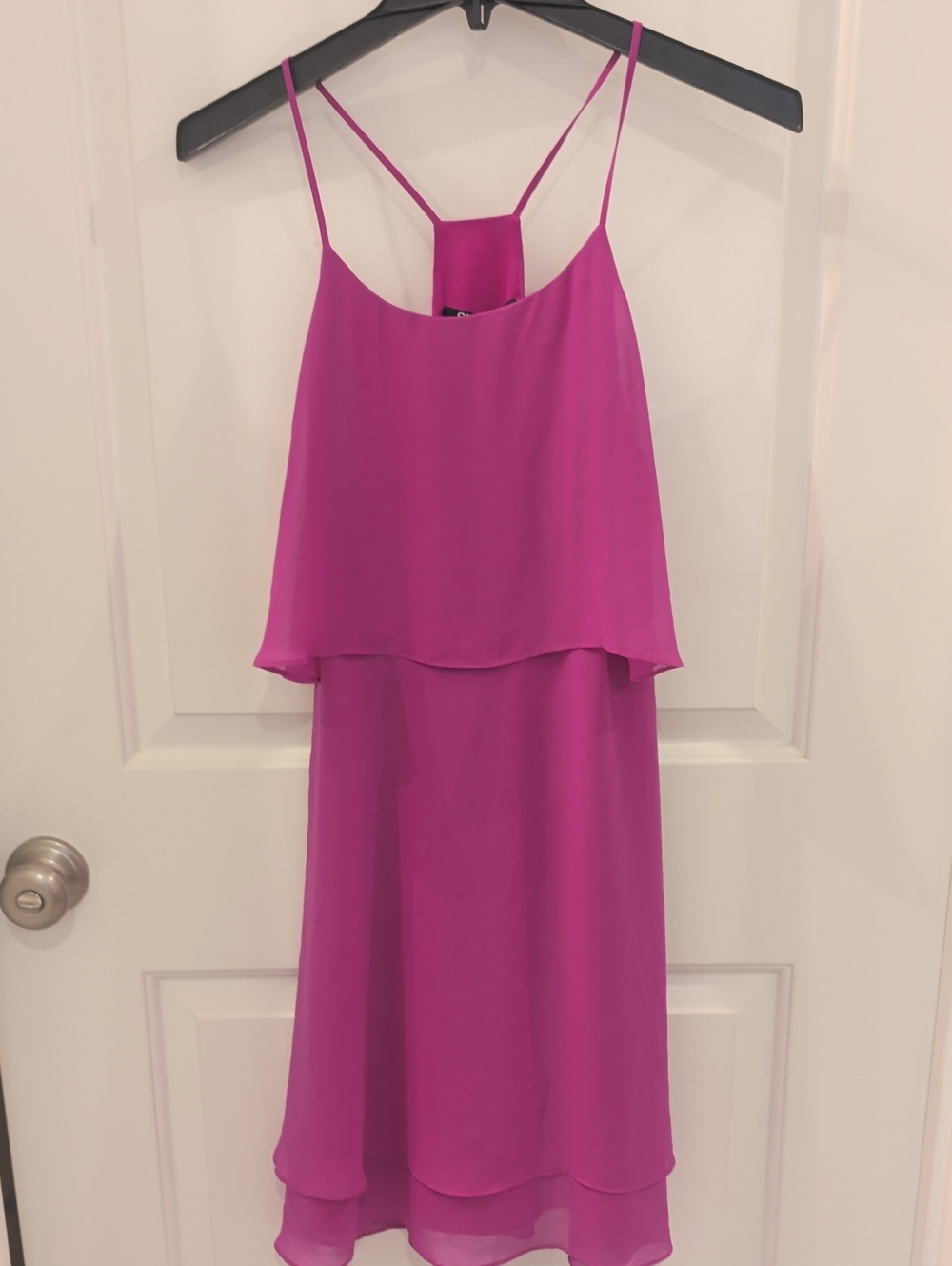 Gianni Bini Fuschia Layered Chiffon Mini Dress Spaghetti Straps Cocktail Party